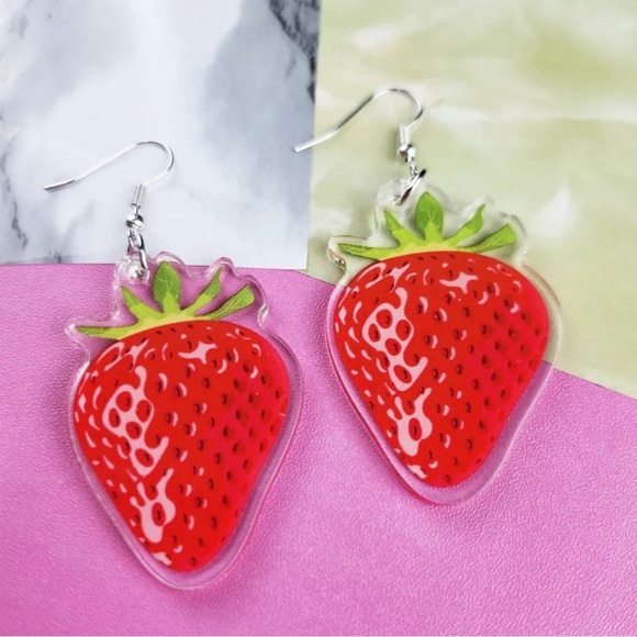 Berry Sweet Summer Earrings - Dazzling Strawberry Dangles!🍓✨ NWT Summertime Fun - Picture 3 of 5